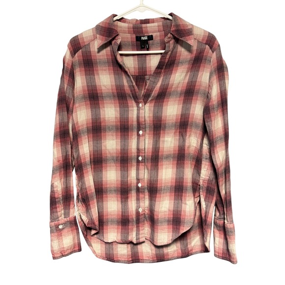 PAIGE Tops - PAIGE Davlyn Women's Plaid Pink Multi Button Down‎ Shirt Cozy Top Size Small